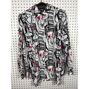 Karl Lagerfeld Fashion Diva print button down blouse size S oversized